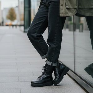 Madden Girl Maisey Black Combat Boots Side Zipper Lace-up Women's NEW Sz 7M